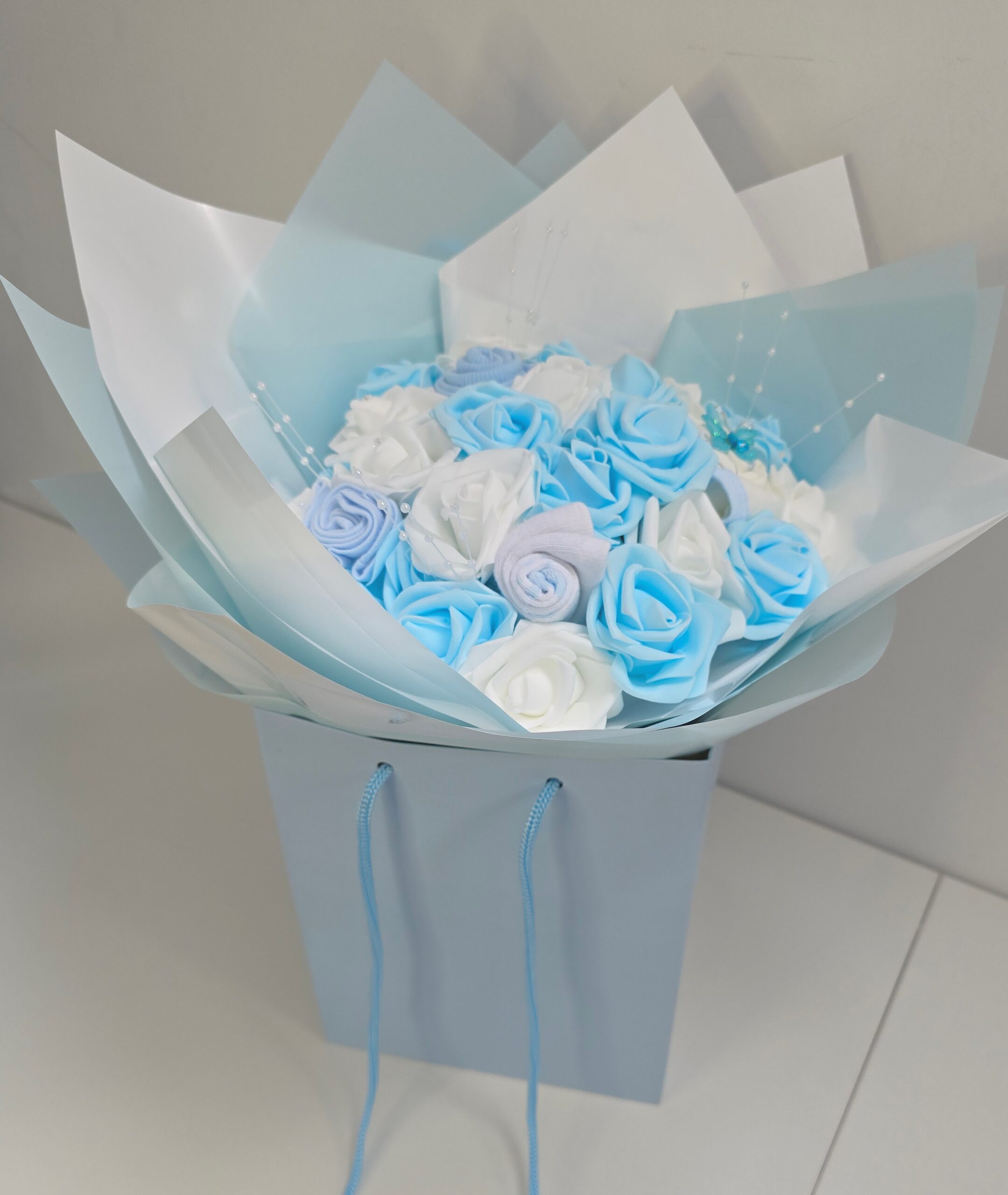 Baby Clothing Bouquet - Blue & White - Image 3