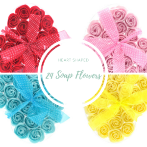 Set Of 24 Soap Flowers & Heart Shaped Box