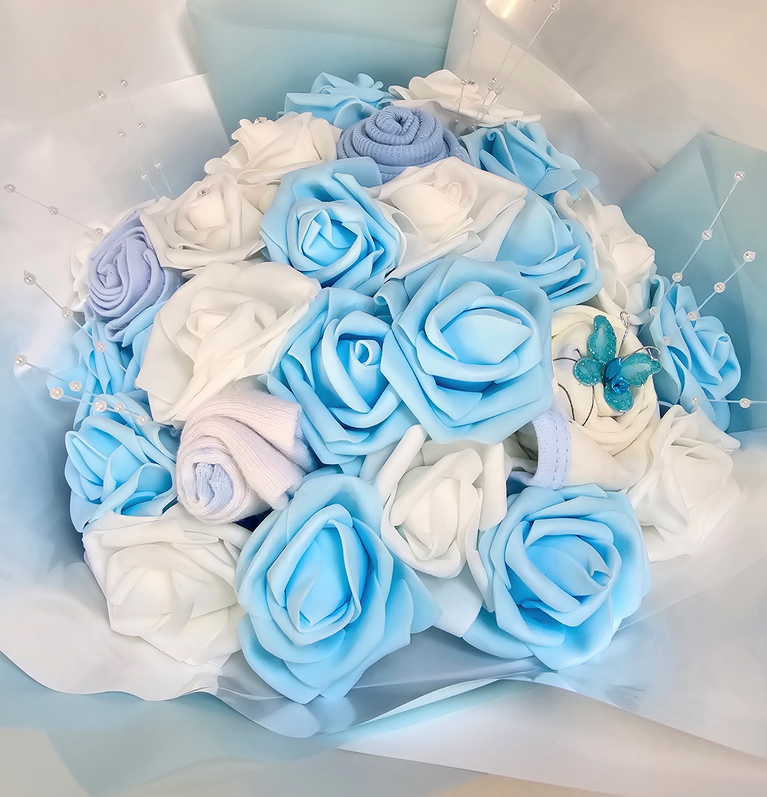 Baby Clothing Bouquet - Blue & White