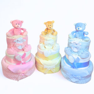 A 3 tier Nappy Cake, in pink, blue or cream